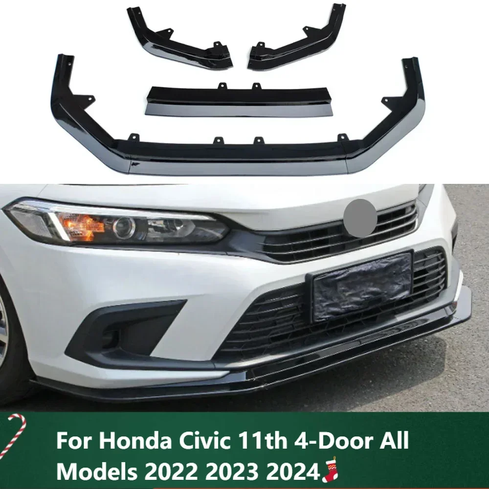 

New！For Honda Civic 11th 4-Door All Models 2022 2023 2024 Car Accessories Front Bumper Lip Splitter Diffuser Body Kits Spoiler G