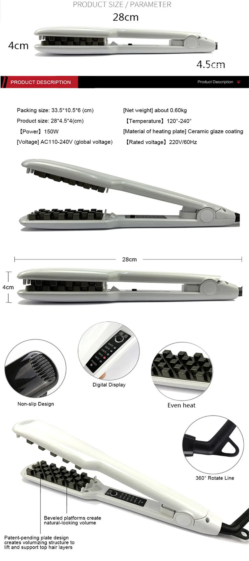 Haar Eisen Keramik 3D Grid Haar Crimper Professionelle Volumizing Curling Eisen Mais Dauerwelle Flauschigen Schiene Flache Eisen Haar Styling Werkzeuge – Detail 6