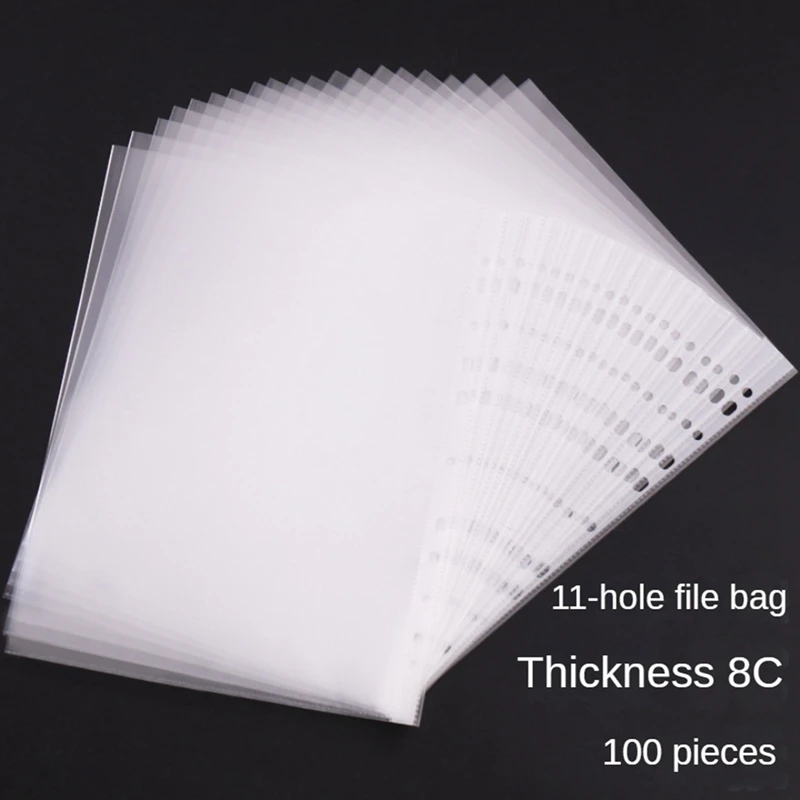 100Pages 11-Hole Sheet Protector Clear 11-Hole Sheet Protector Binder Pocket Paper File Letter Sheet Binder Sleeves 8 Silk