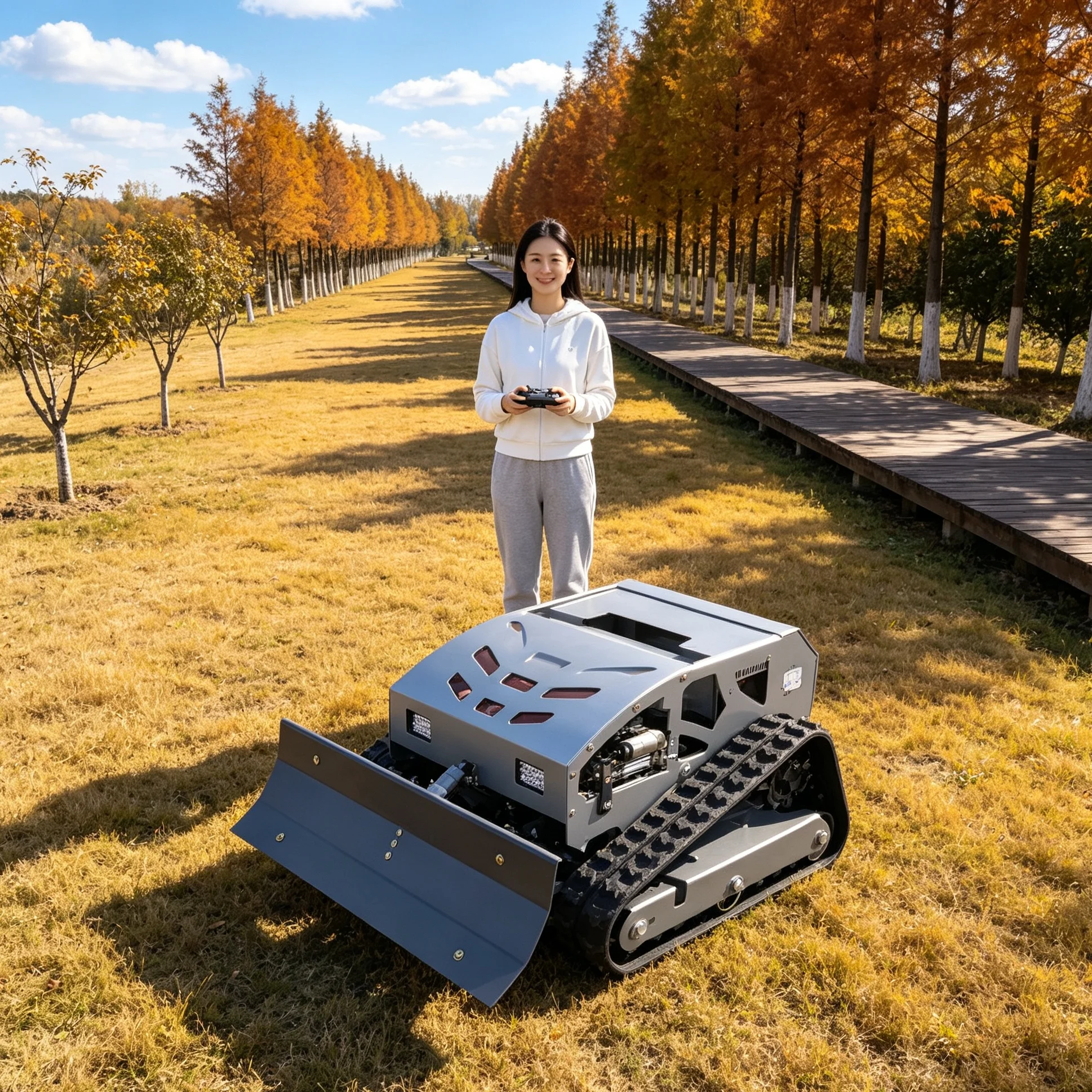 Customized for rural highway verge 550H tracked self‑propelled lawn mower, optional snow shovel module, high efficiency for road
