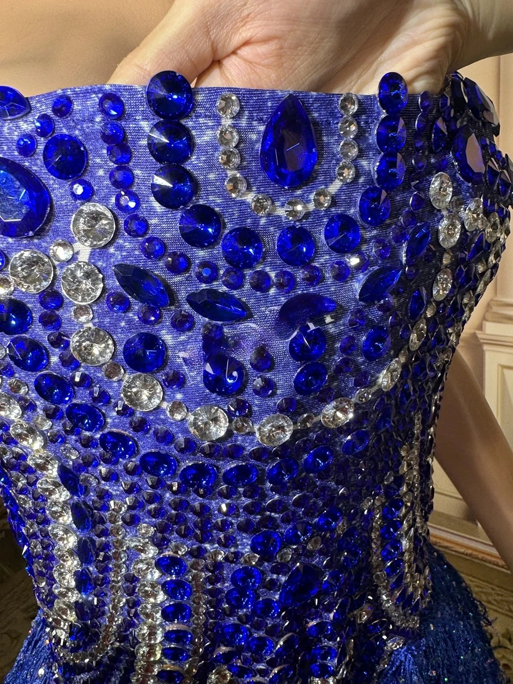 ブルーラインストーンタッセルボディスーツ女性のセクシーなショーパフォーマンスダンス衣装ナイトクラブ衣装歌手ダンサーステージ着用