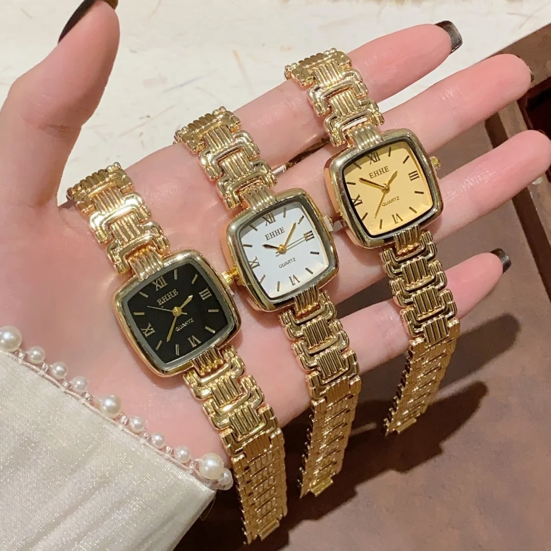 Moda praça dial relógios femininos ouro pulseira senhoras relógio de pulso de quartzo simples femme relogio feminino montre