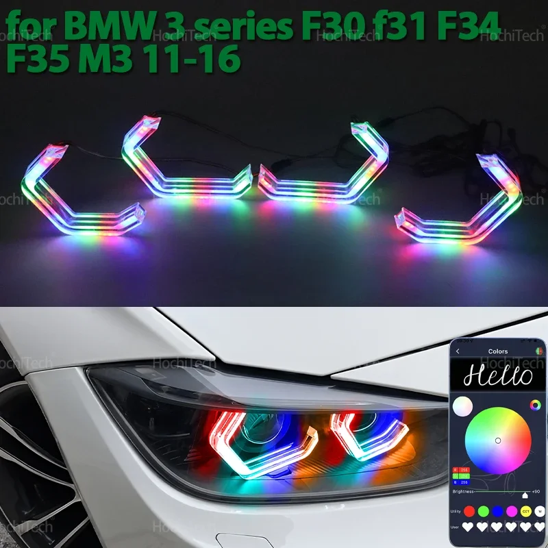 

For BMW 3 Series F30 F31 F34 F35 M3 2011-16 RGB Dynamic Revolving Angel Eyes LED APP control Sequential Flowing Multicolor Rings