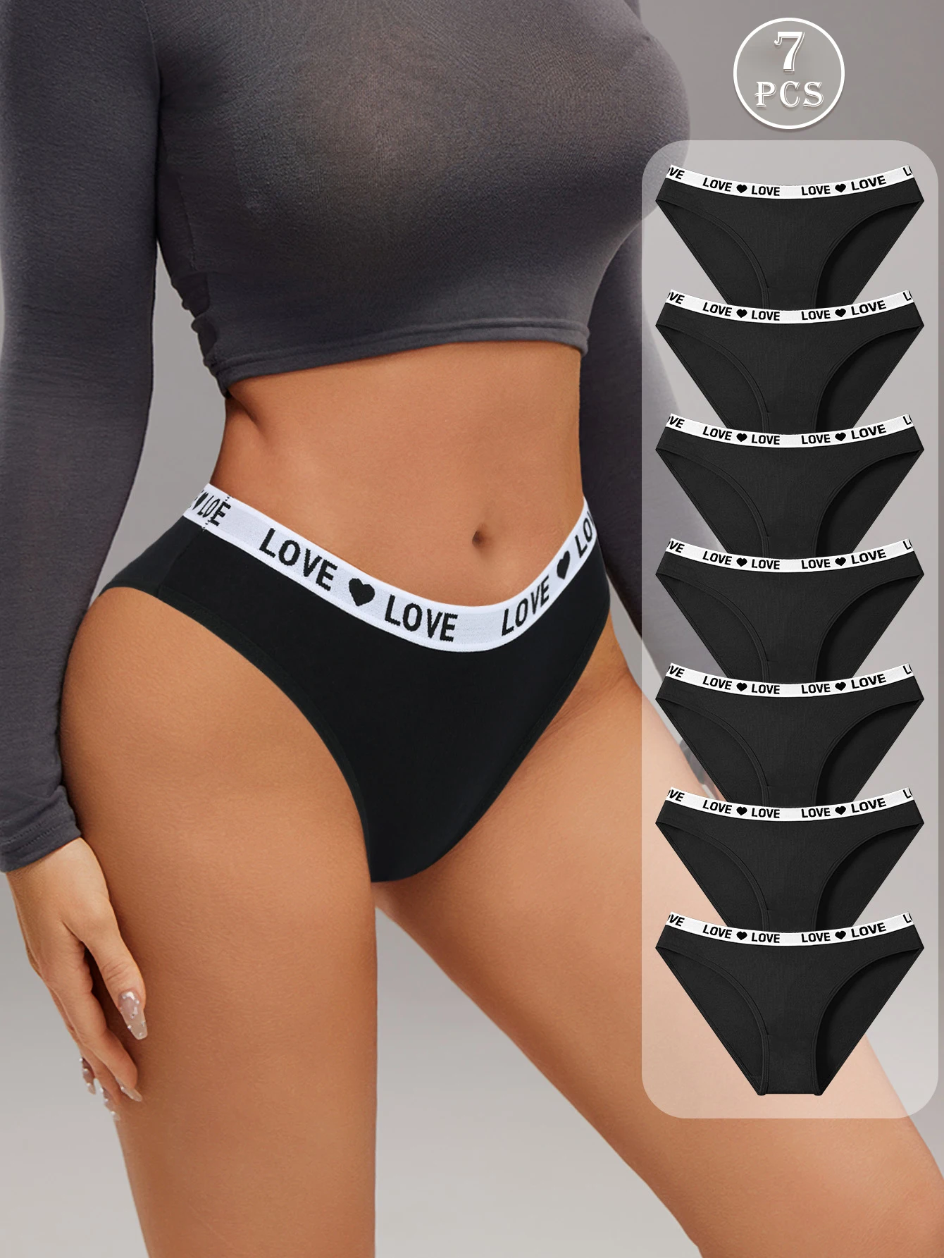 7Pcs Women’s European Style Low Waist Underwear – Antibacterial Buttocks Enhancing – Comfortable Breathable Letter Panties