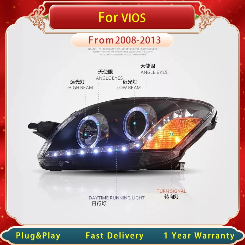 Car Head Lamp For TOYOTA Yaris Sedan 2008-2013 Upgraded New Design LED Headlight Assembly