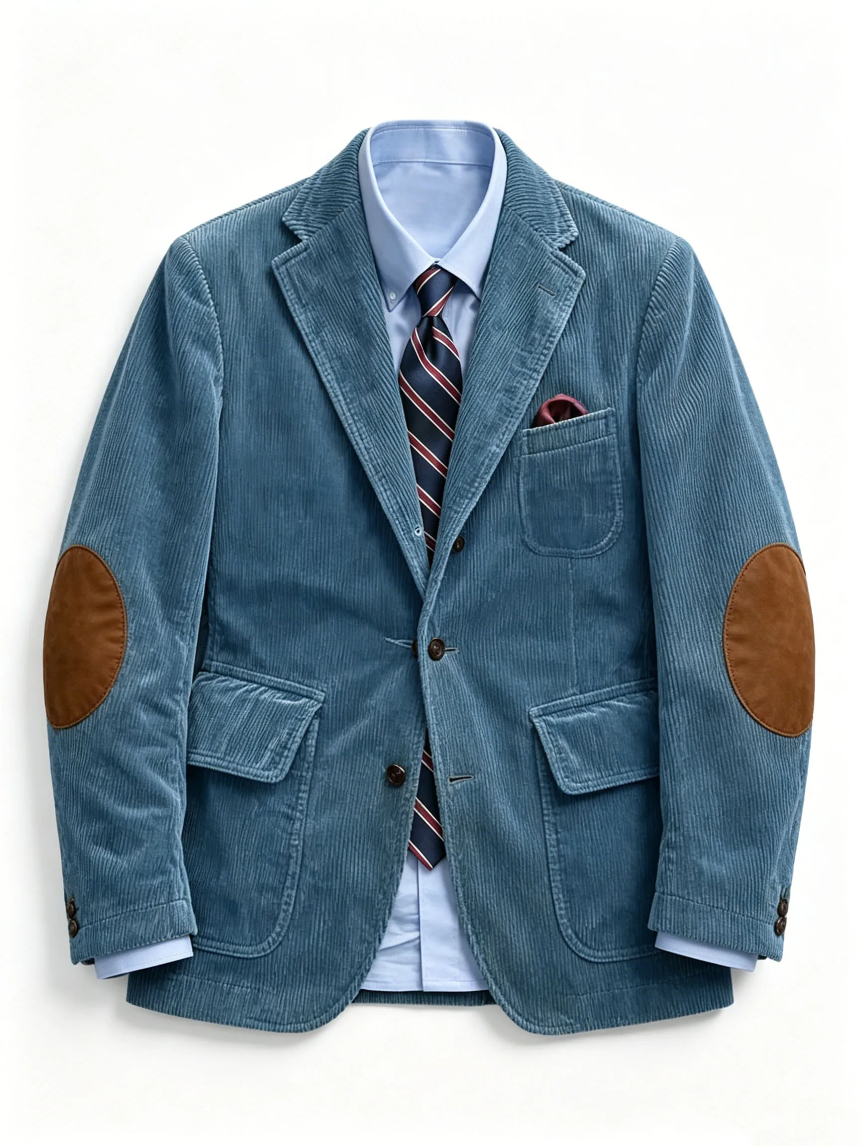 Men's Brown Corduroy Hunting Blazer Vintage Elbow Patches Notched Lapel Slim Fit Fashion Casual Suit Jacket For Daily Wear