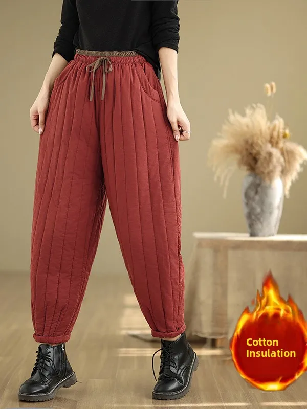 

Женские хлопковые брюки с высокой талией, утепленные, прямого кроя, с эластичным поясом, с внутренним хлопковым слоем, утягивающие, длинные