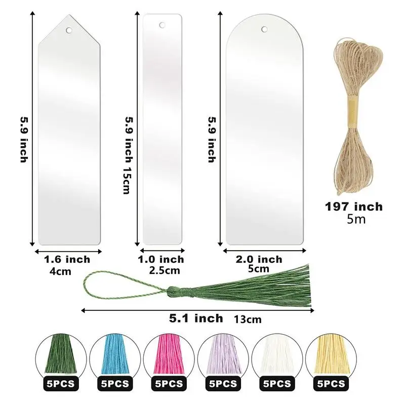 30 Pieces Acrylic Bookmarks Rectangle Book Markers Blanks Bulk Clear Bookmarks Tassels For Notebook DIY Craft 30 Pieces 3 Shapes