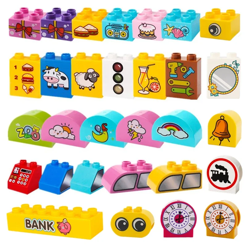 Grands blocs de construction à motifs imprimés, accessoires, gâteau, outils de Zoo, grandes briques compatibles, jouets créatifs pour enfants,