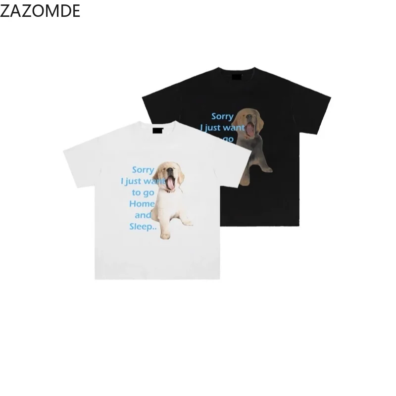 ZAZOMDE Golden Retriever Graphic T Shirt Unisex Lazy Mood Slogan Print Short Sleeve Tops American Retro Streetwear Casual Tees
