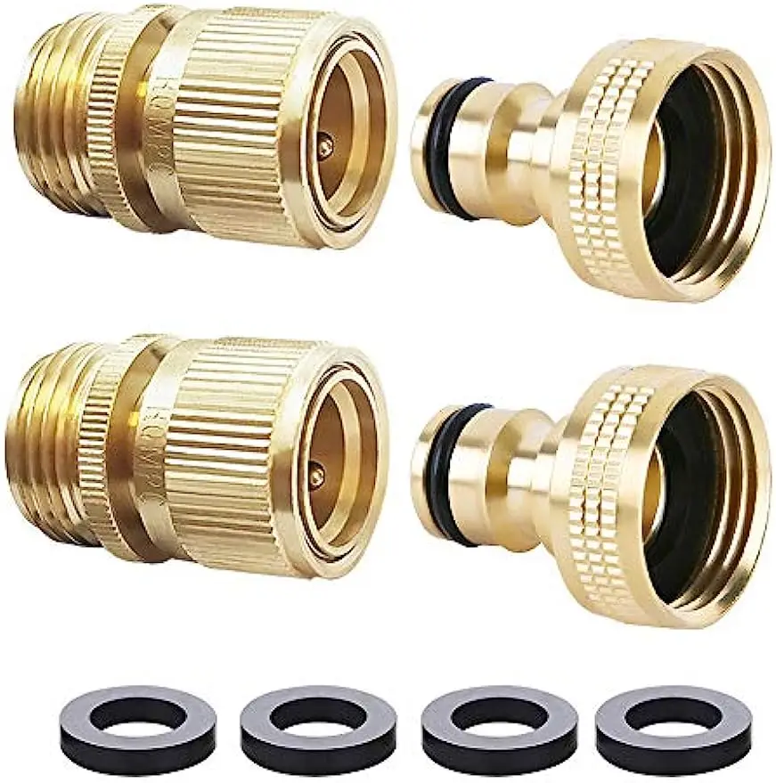 

(2SETS) Car Wash Garden Hose Quick Connect Solid Brass Quick Connector Garden Hose Fitting Water Hose Connectors 3/4 Inch