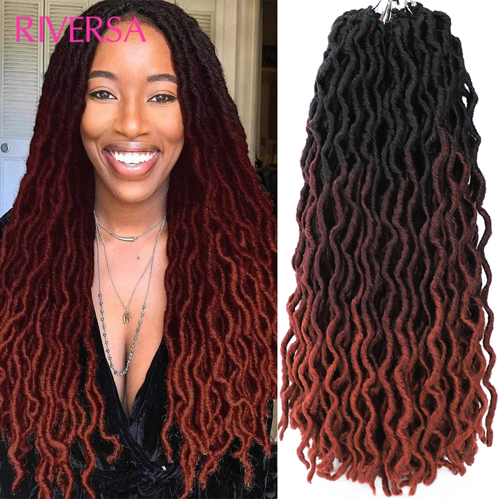 

Волосы Goddess Faux locs Вязание крючком 18 дюймов Мягкие цыганские локоны Волнистые вязанные крючком косы Дреды 3-цветные вьющиеся волнистые плетение волос