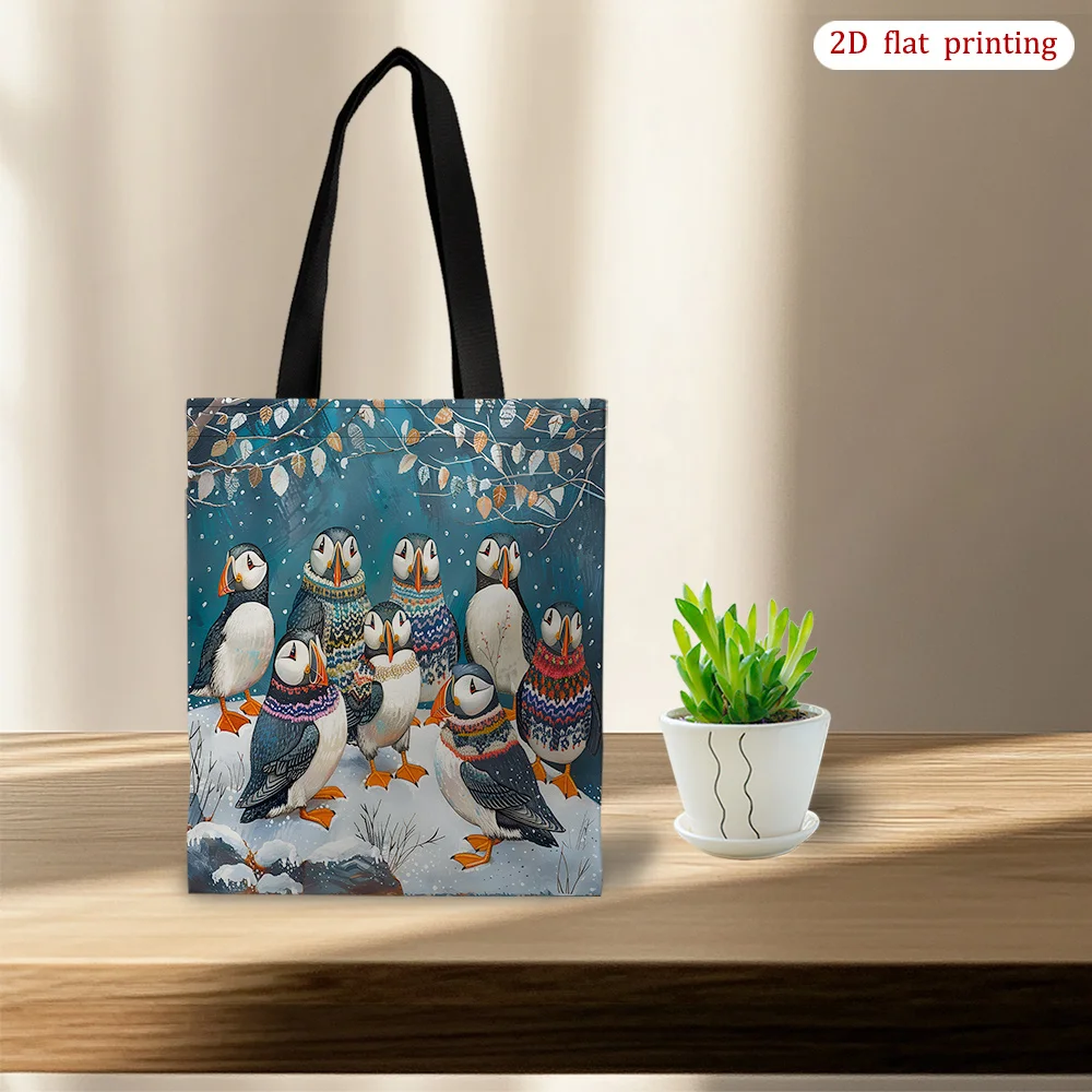 

Легкая складная вязаная большая сумка Puffinbirds, которую можно стирать в машине | Модная повседневная сумка через плечо и мультяшный принт