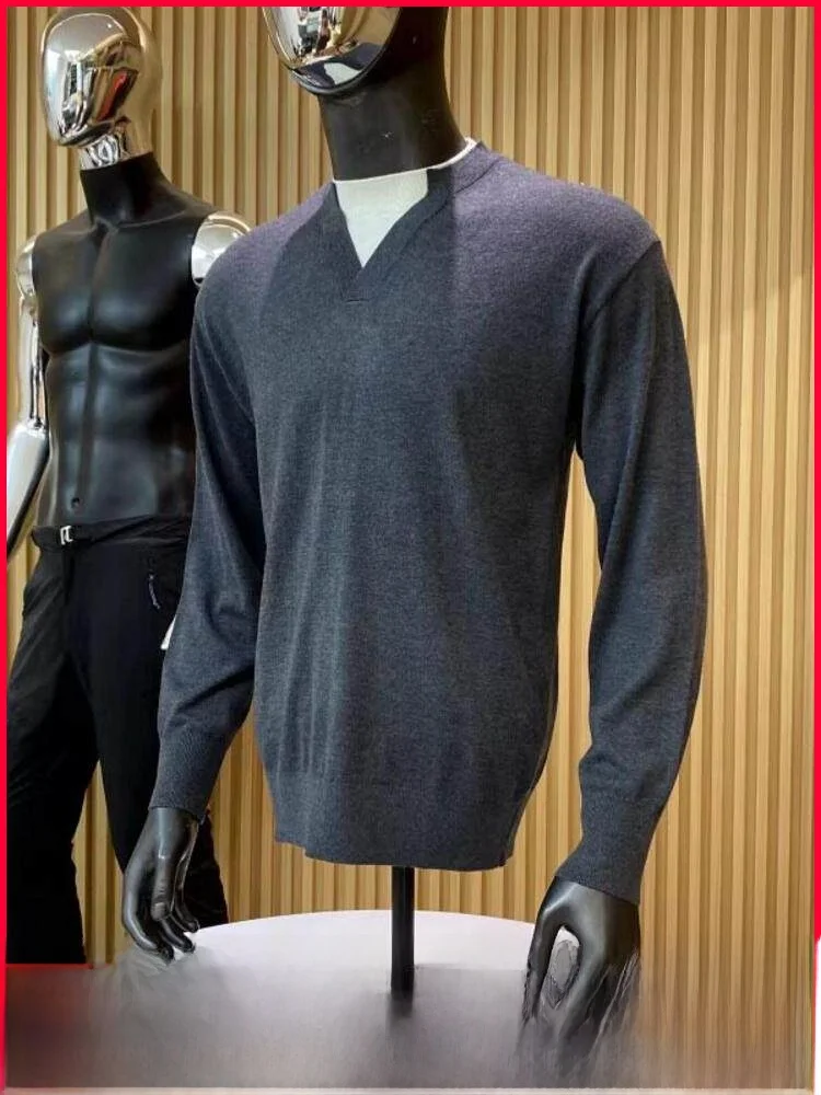 

Вязаный свитер с V-образным вырезом из смесовой шерсти, полиэстера, ацетата и лиоцелла, повседневный, модный, теплый, зимний, с длинными рукавами, мужской