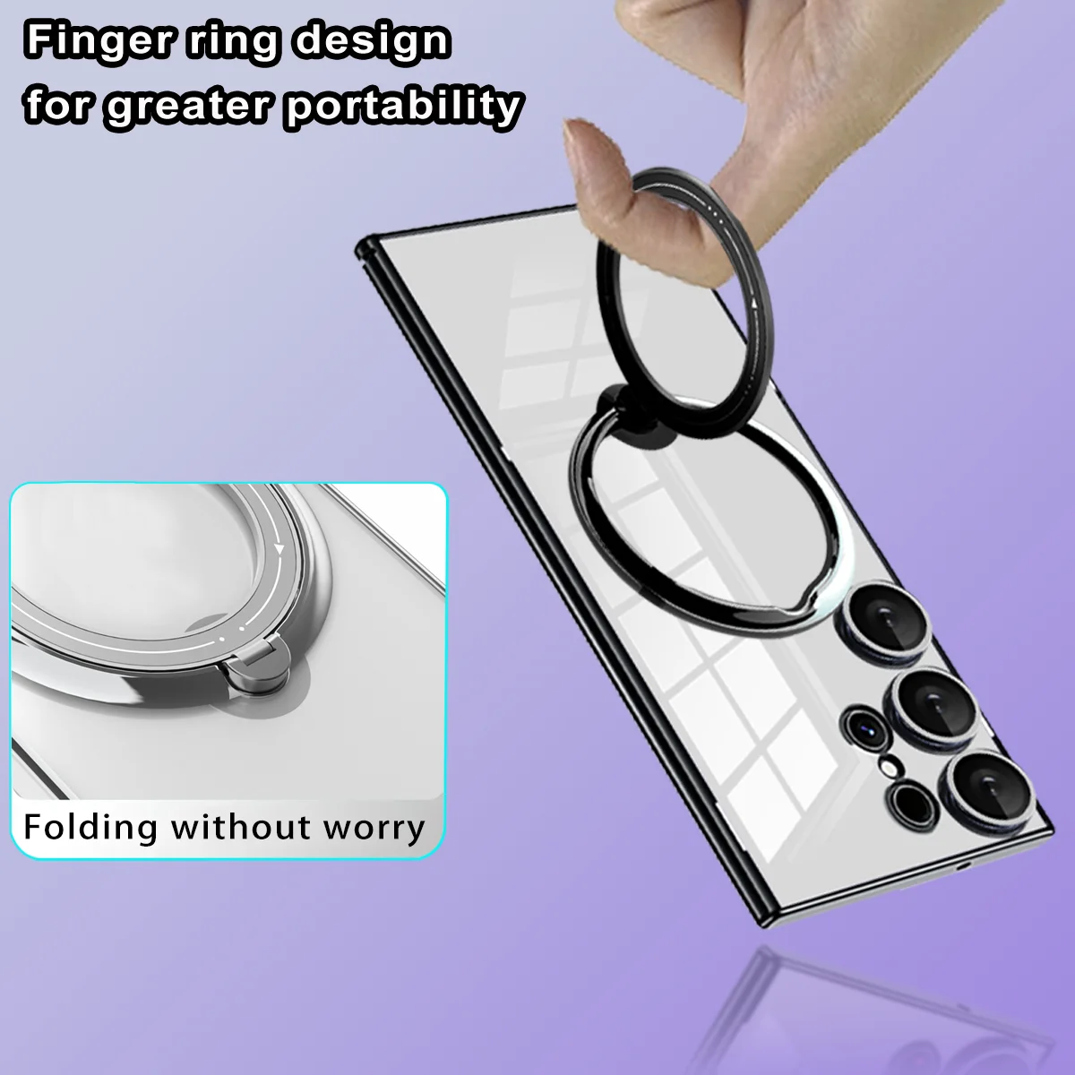 Plating Transparent Case For MagSafe Samsung Galaxy S24 Ultra  S23 Plus S22 Ultra S23 FE Ring Stand Camera Protector Phone Cover