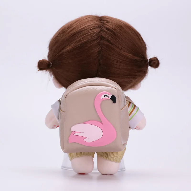 Per zaino in pelle per bambola in cotone da 20 cm Accessorio Mini portafoglio Borsa giocattolo BJD Borsa a tracolla con stampa fenicottero Accessori per bambole