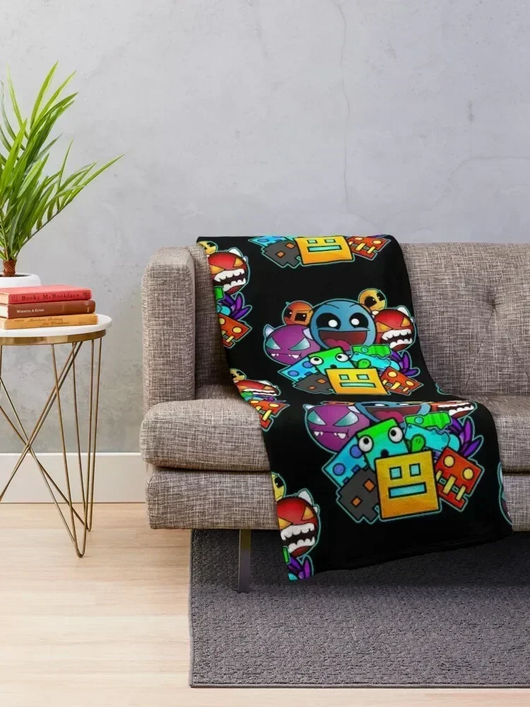 geometry dash old school gaming Throw Blanket Luxury Designer Plaid Blankets For Sofas Shaggy Blankets