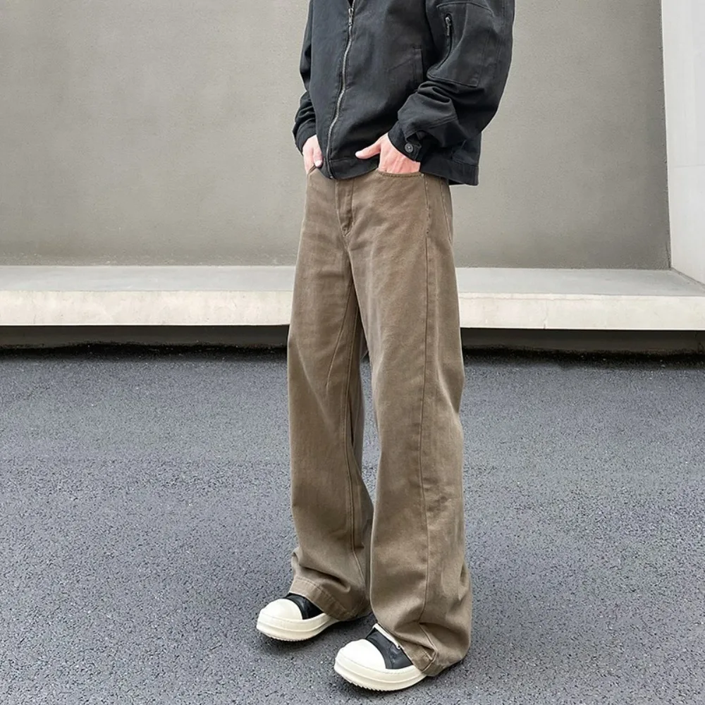 

Maillard Brown Men's Fashion High Street Vibe Straight Leg Casual Retro Slightly Flared Pants