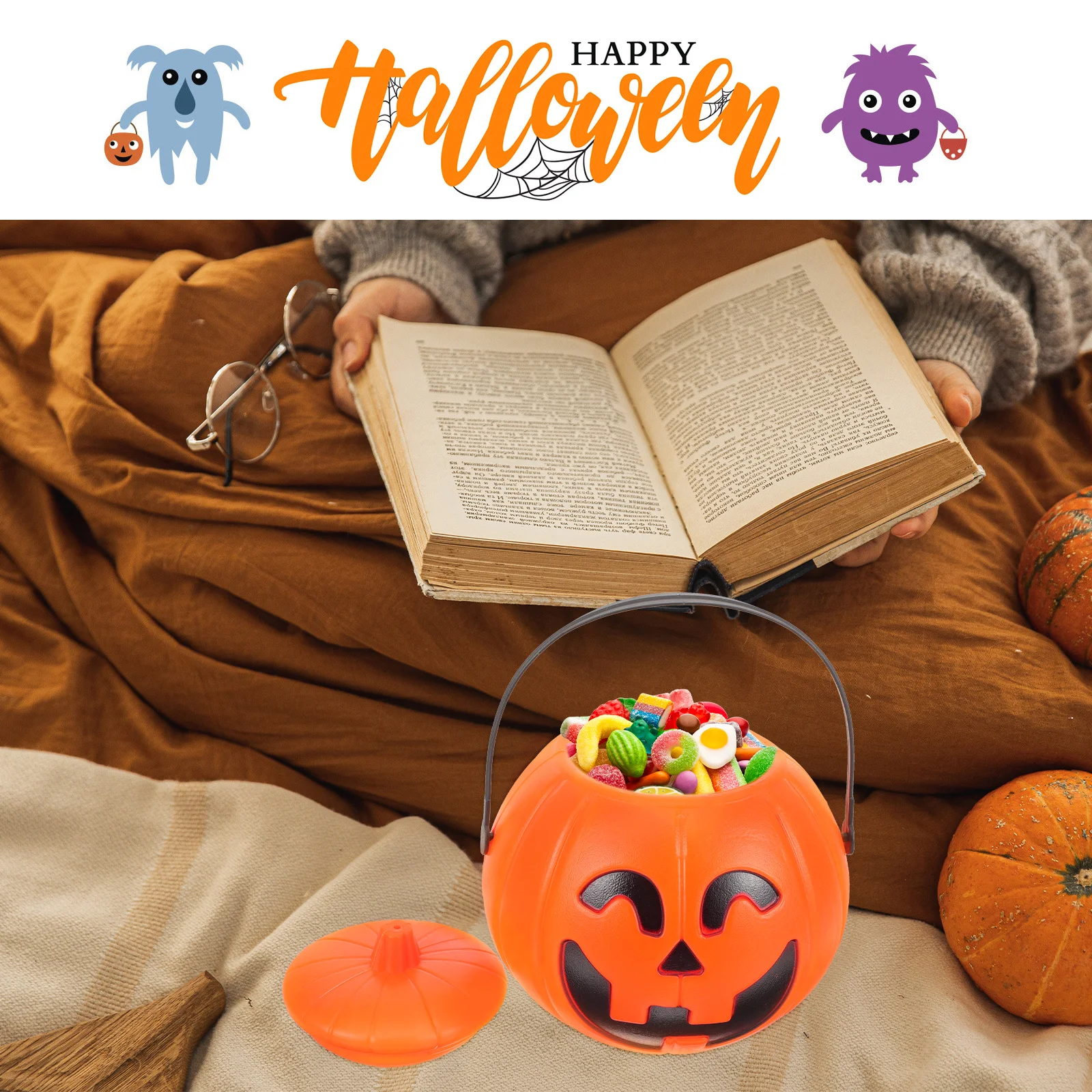 

Halloween Pumpkin Bucket Candy Storage Jar for Kids Party Favor Container Portable Present Wrapping