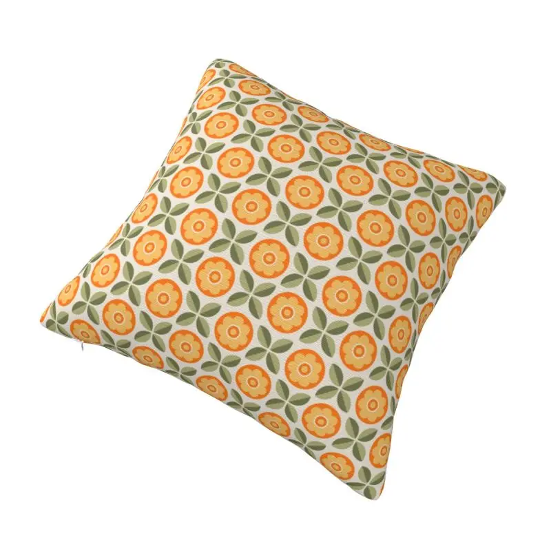 Custom Orange And Green Floral Retro Pattern Modern Throw Pillow Cover Cushions Cover for Sofa