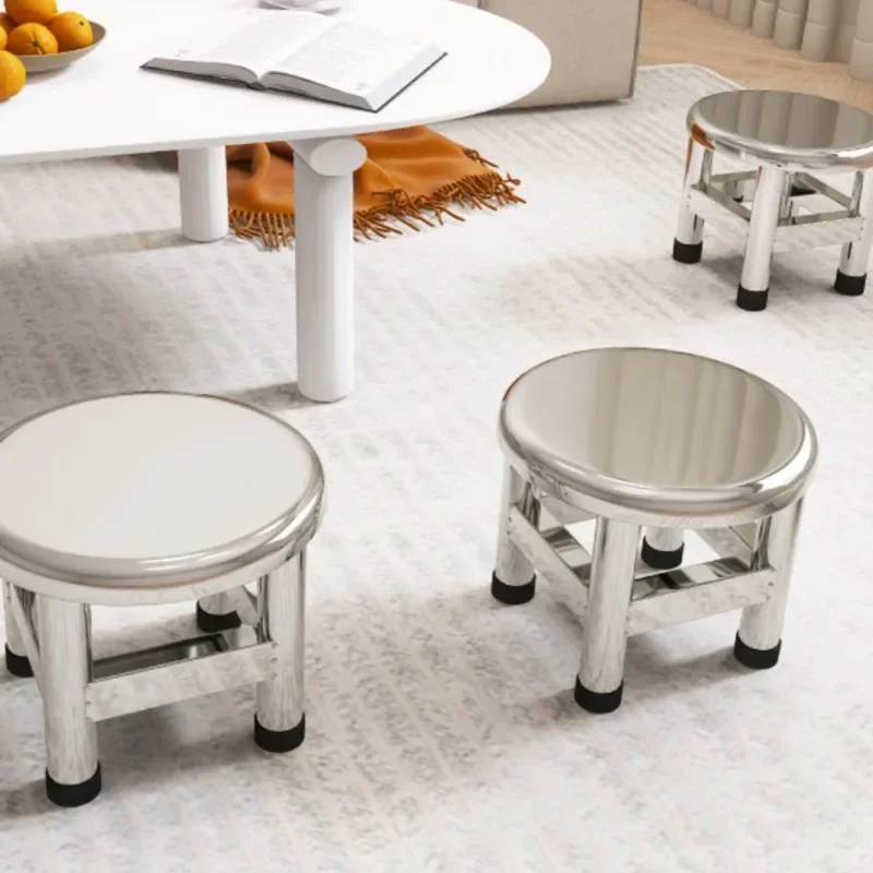 

Stainless Steel Bathroom Chairs Shoe Changing Stool Step Seat Older Adult Bath Round Chairs Low Footrest 의자 Bathroom Furniture