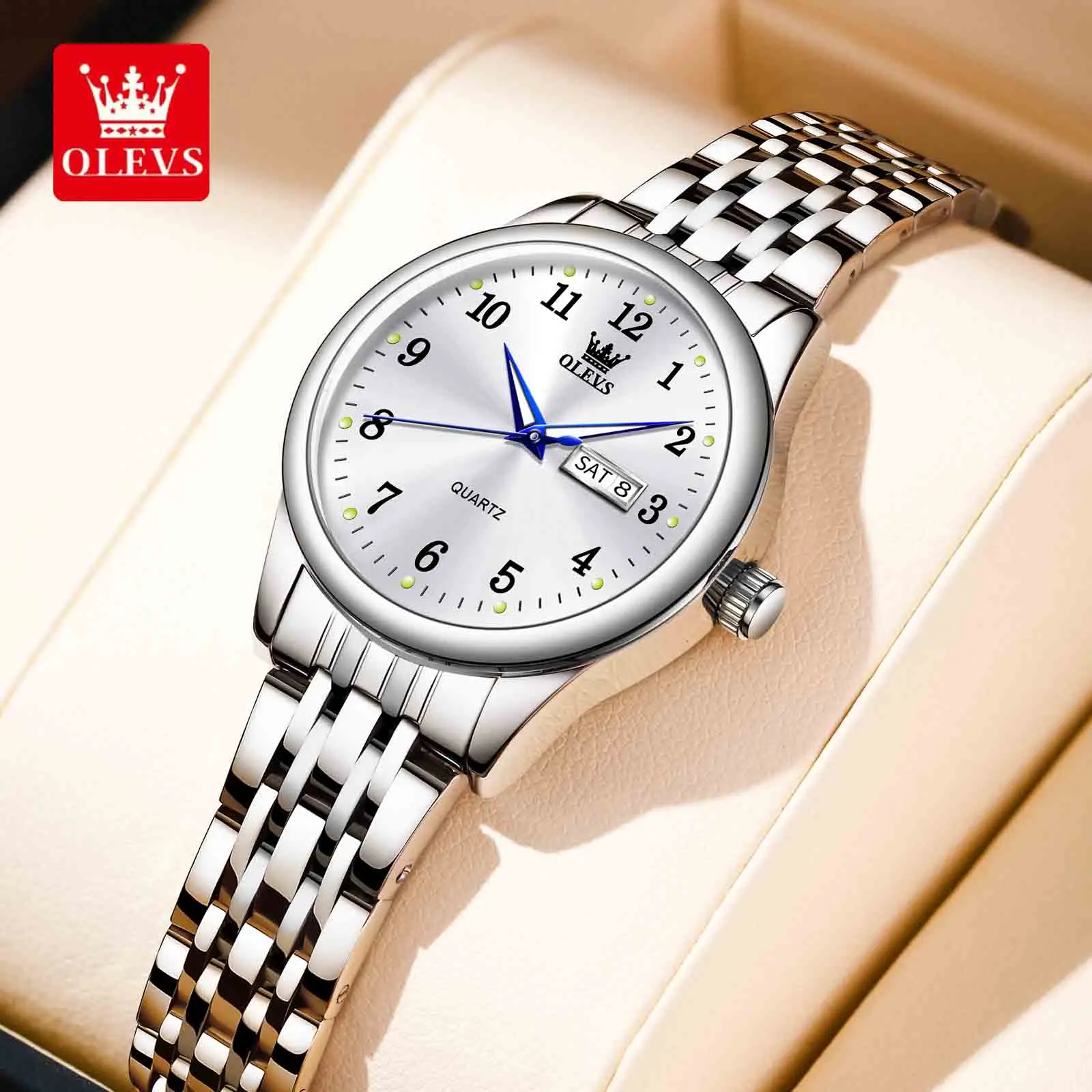 

OLEVS Elegant Original Best Selling Trend Stainless Steel Women Watch Calendar Luminous Waterproof Fashion Quartz Ladies Watch