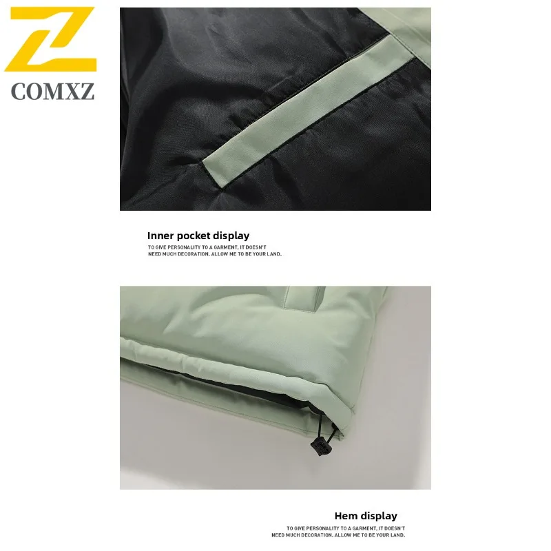 COMXZ 2025 Winter Unisex Fashion Warm Color Block Cotton Jacket Casual outdoor sports Streetwear Coat lightweight windbreaker