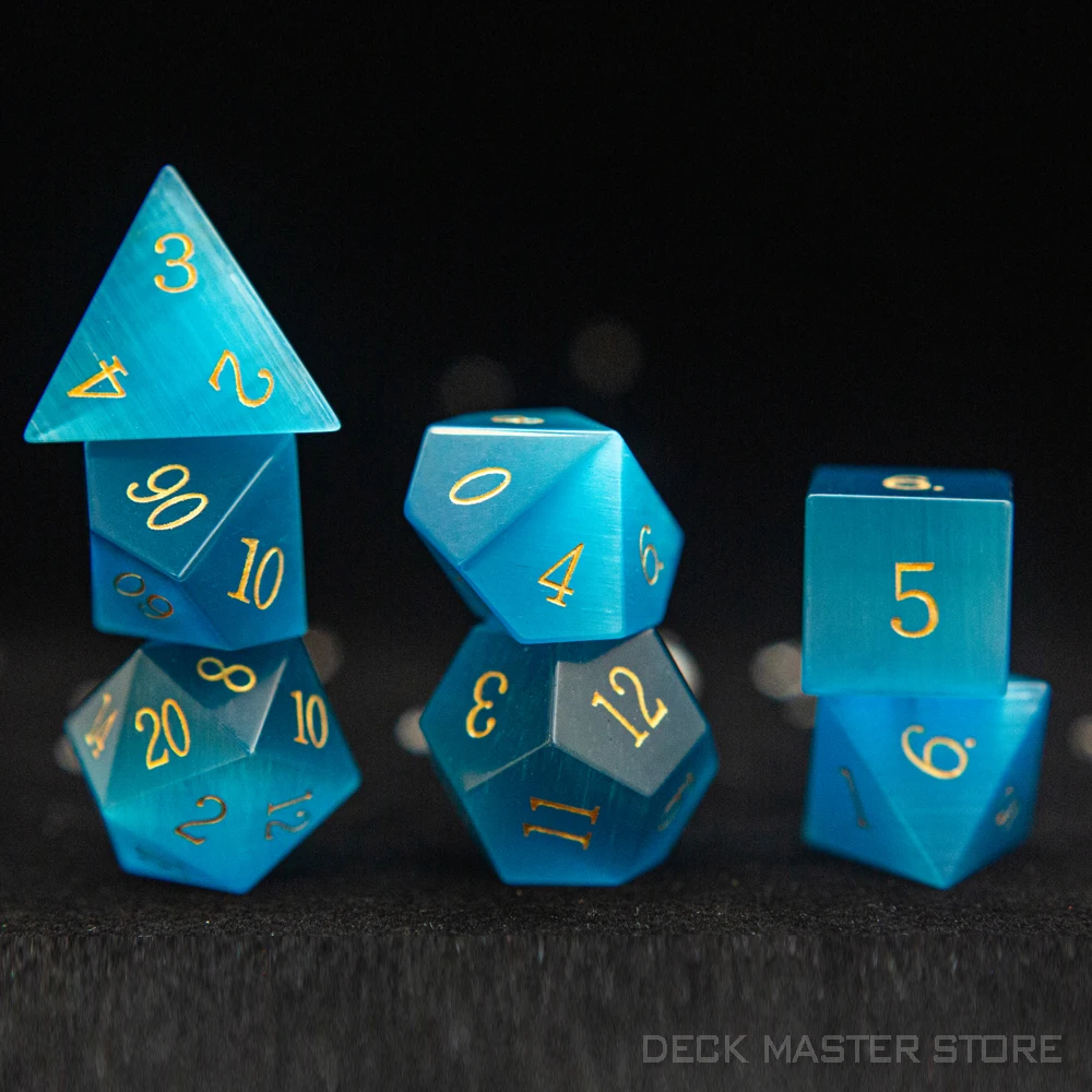 Aquamarine Cat Eye Dice Polyhedral Gemstone Various Shapes Digital D20 DnD Dice for Dungeons and Dragons COC RPG Board Gaming