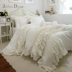 Luxury Elegant Bedding Set with Ruffle Layers, Duvet Cover, Handmade Wrinkle, Lace Bedspread, Bed Sheet, Princess Bedclothes