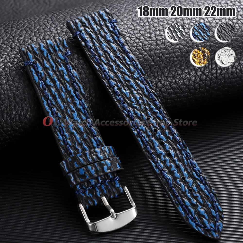 Bracelet de montre en cuir fait main motif peau de serpent et de requin pour Seiko 18mm 20mm 22mm, bracelet de remplacement pour homme pour montre Omega