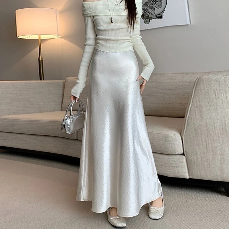 

Fashion Women Long Skirt High Waist A Line Office Lady Elegant Mermaid Skirts Solid Simple Aesthetic Chic Slim Fit Female Skirt