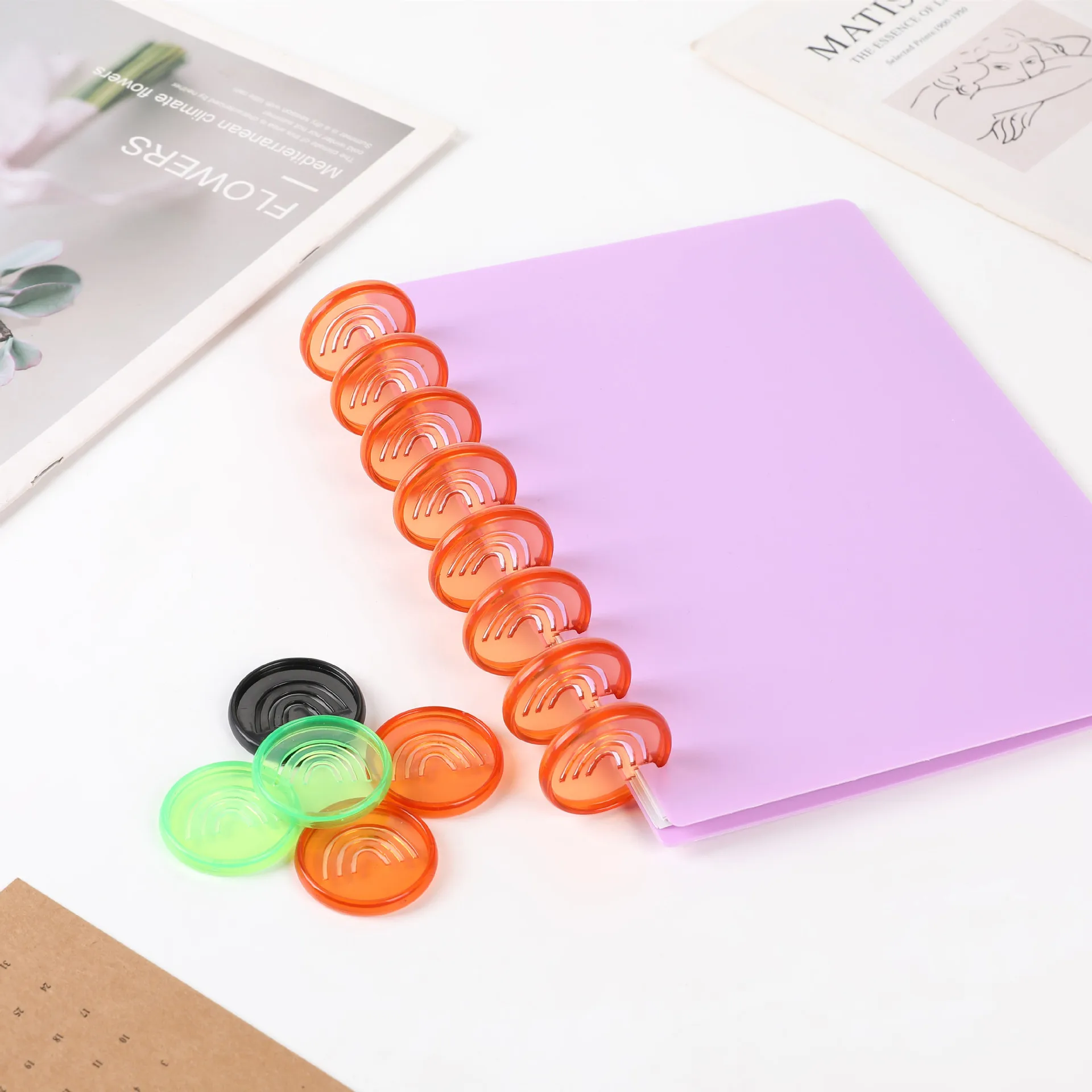 

50 шт. 35 мм Радужная пластиковая пряжка для ноутбука, альбом с вкладышами, пряжка с грибовидным отверстием, переплетный диск, кольца, переплетные диски для книг