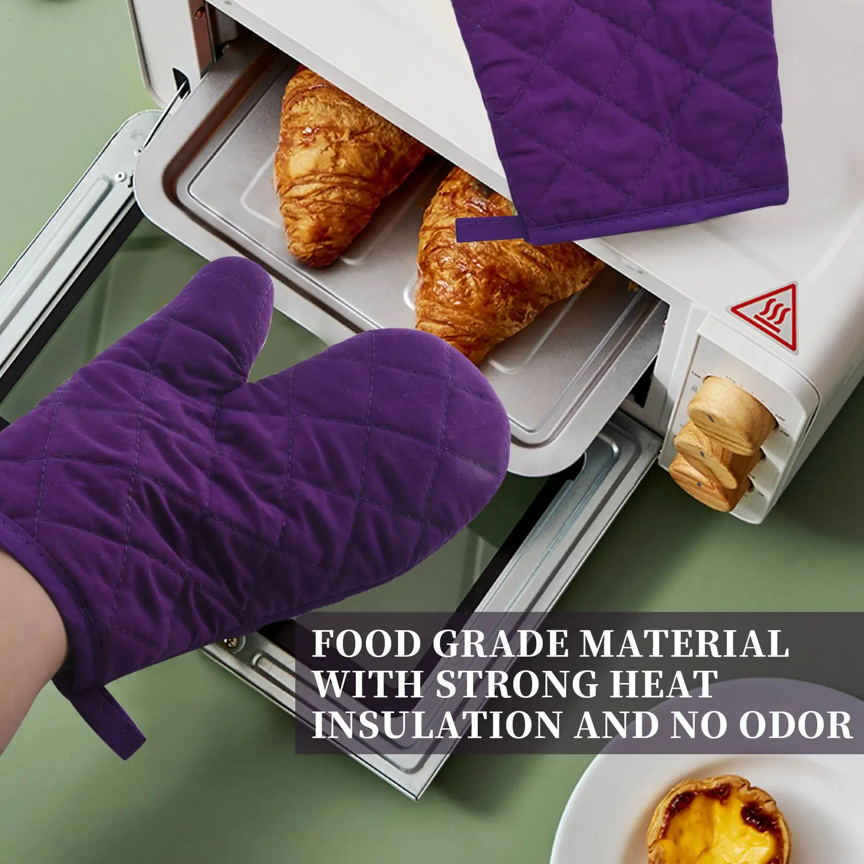 *N21R 1 Pair Kitchen Craft Heat Resistant Cotton Oven Glove Pot Holder Baking Cooking Mitts Purple