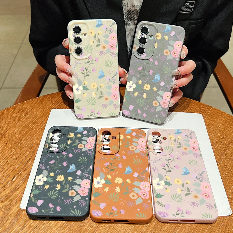 Colorful Flower Case For Samsung Galaxy S24 S23 Ultra S22 S21 S20 FE A14 A15 A16 A25 A34 A35 A52 A53 A54 A55 5G Leather Texture image 3