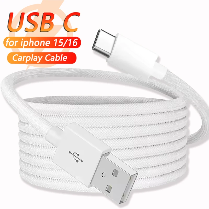 60W For Carplay iPhone 15 16 Pro Max Type C Charging Cable Nylon Braid High-speed Data Wire USB C Quick Charger Cord
