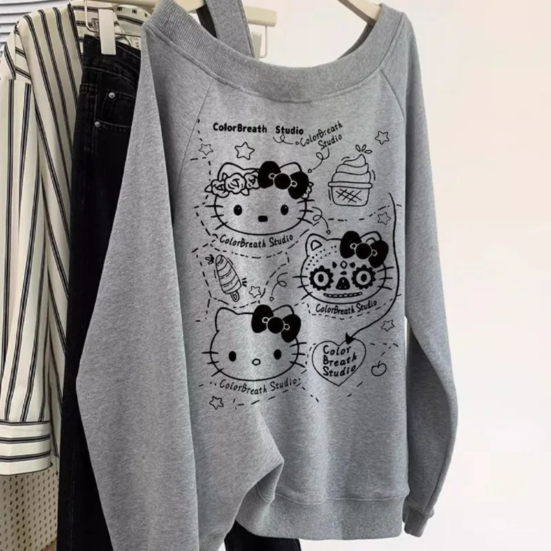 

Hello Kitty Advanced Grey Funny Print Pattern Hoodie Women Autumn New Loose Casual Pullover Korean Style Versatile Sweatershirt