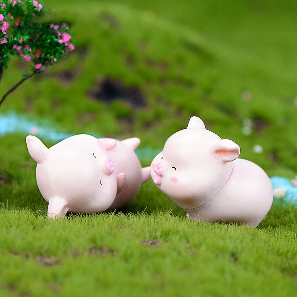 COFA 6 PCS Pink Plastic Cute Pig DIY Crafts Resin Pig Cake Decoration Fairy Garden Decoration Party Decorations