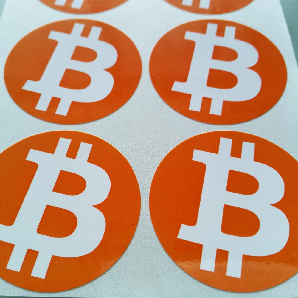 100 Stück 4 cm Bitcoin-Logo-Etikettenaufkleber, Kunstdruckpapier mit glänzender Laminierung für BTC-Anwendungen oder Kryptowährungsfans