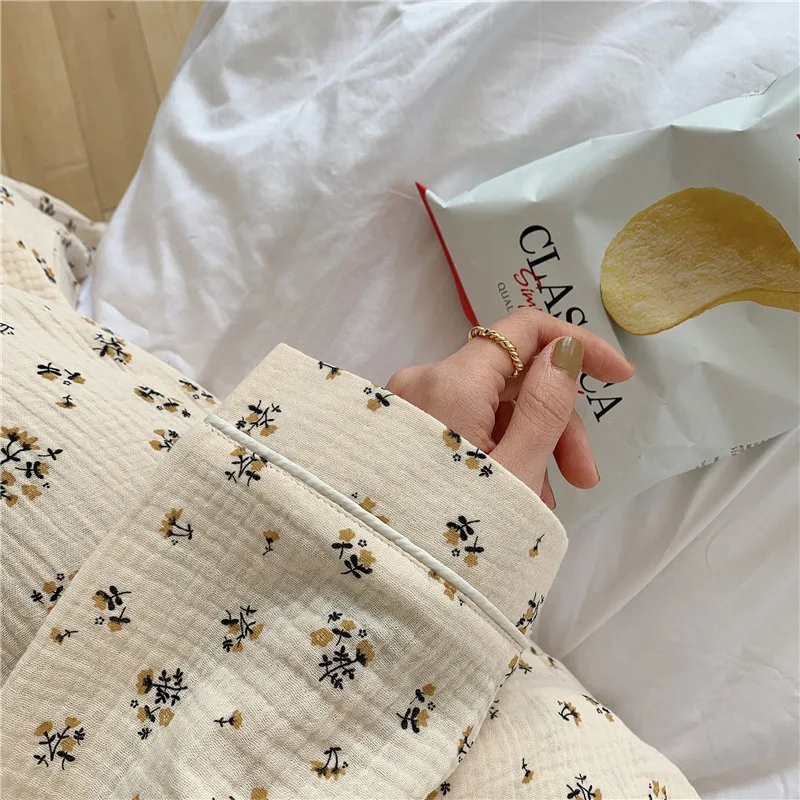 Cotton Sleepwear Print Pajama Sets Women Autumn Long Sleeve Trouser Kawaii Clothes Nightwear Korean Homewear Buttons Girl Pajama