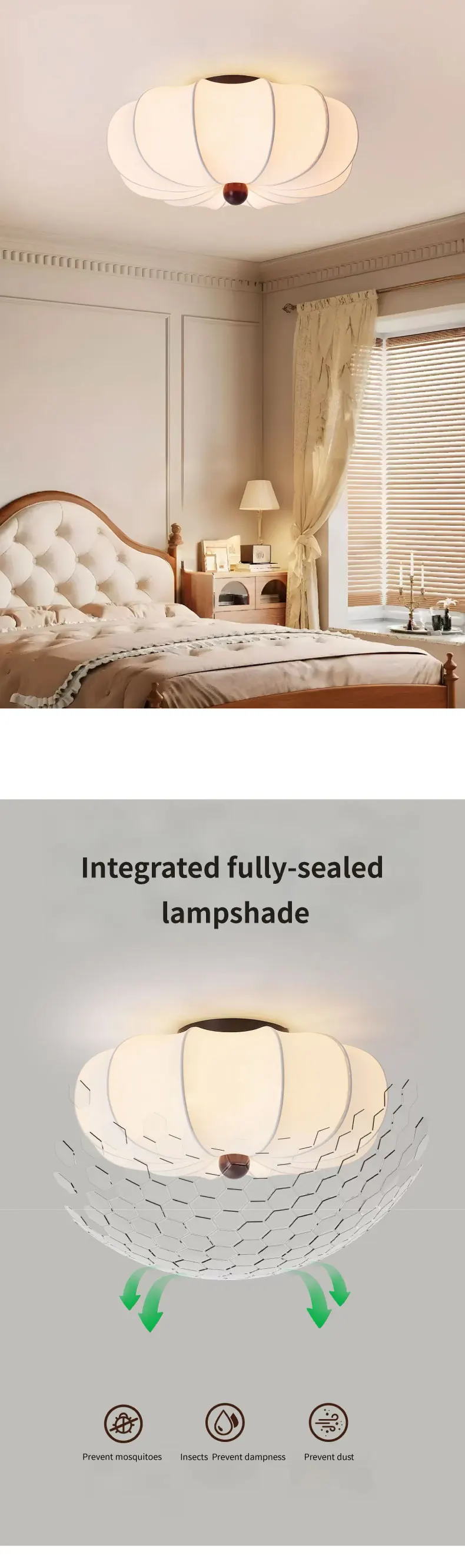 Silk LED Ceiling Lamp Bedroom Romantic White Chandelier