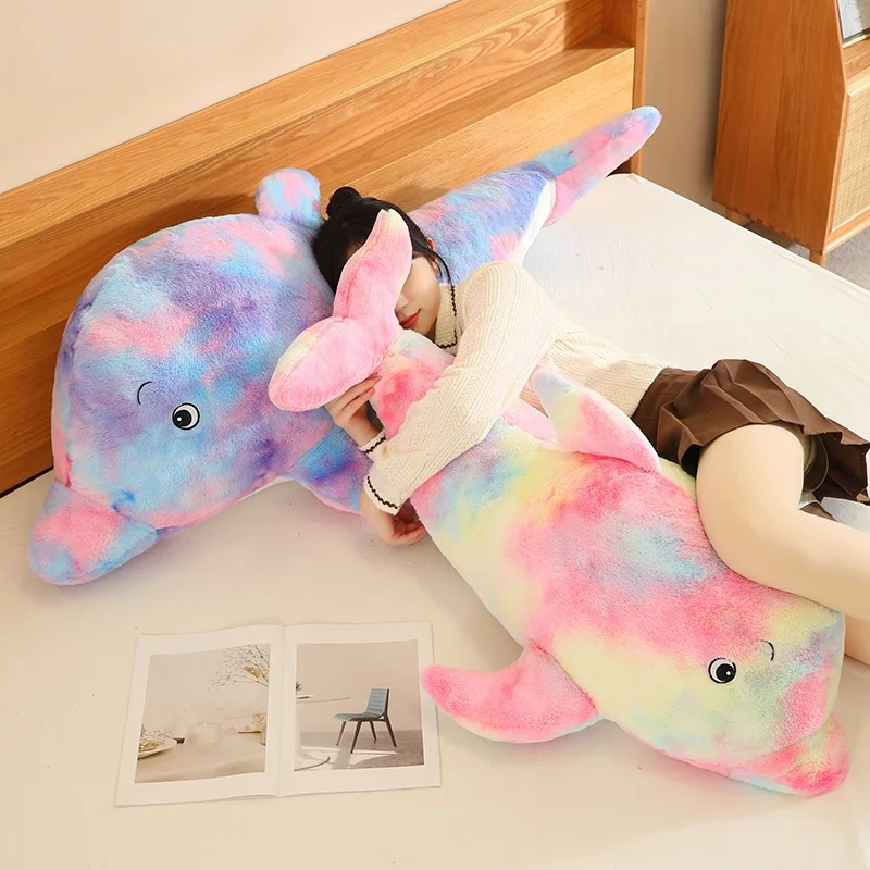 60~100cm Colorful Dolphin Doll Plush Toy Stuffed Fluffy Multi-color Purple Aquatic Animal Plushie Peluche Boys Girls Present