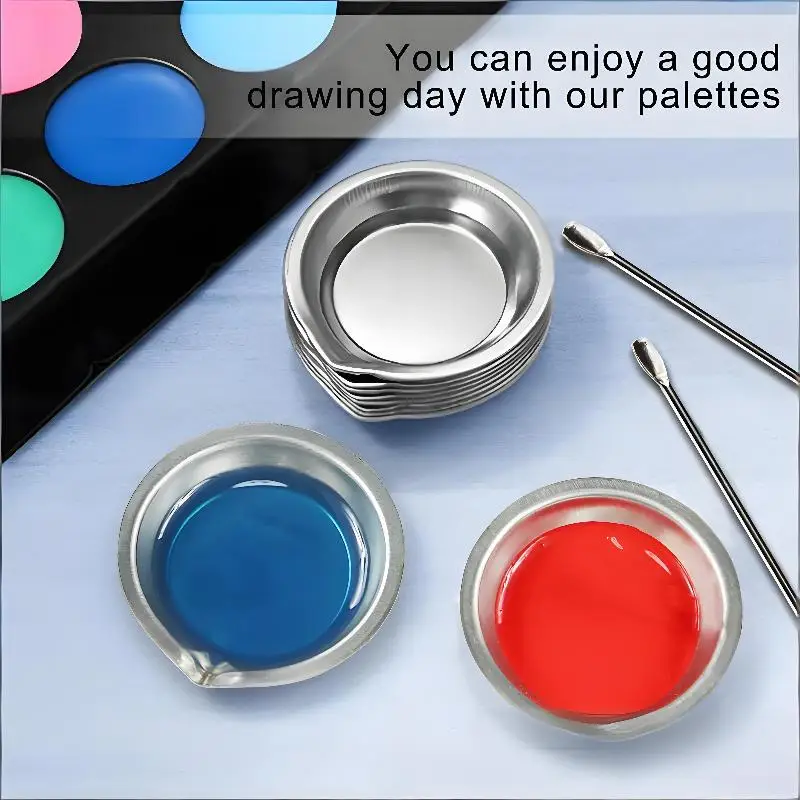 Stainless Steel Paint Palette Bowls Odorless Non-Toxic Paint Mixing Cups for Watercolor Gouache Acrylic Painting Artists