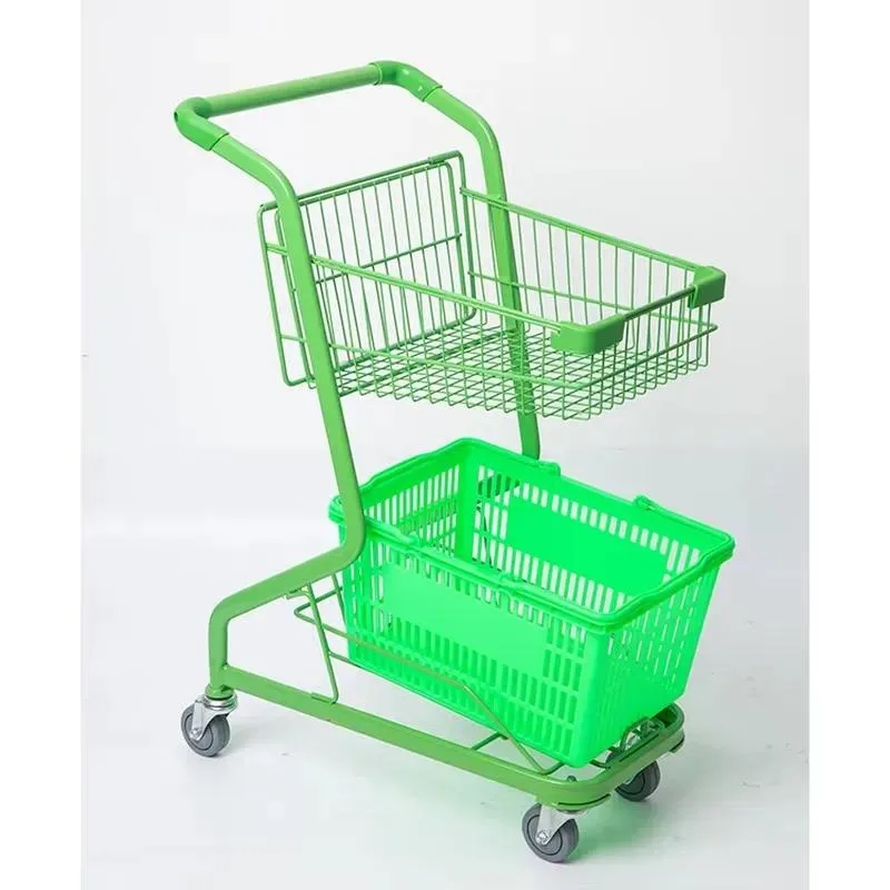 Custom logo colorful green supermarket shopping hand basket cart with wheels