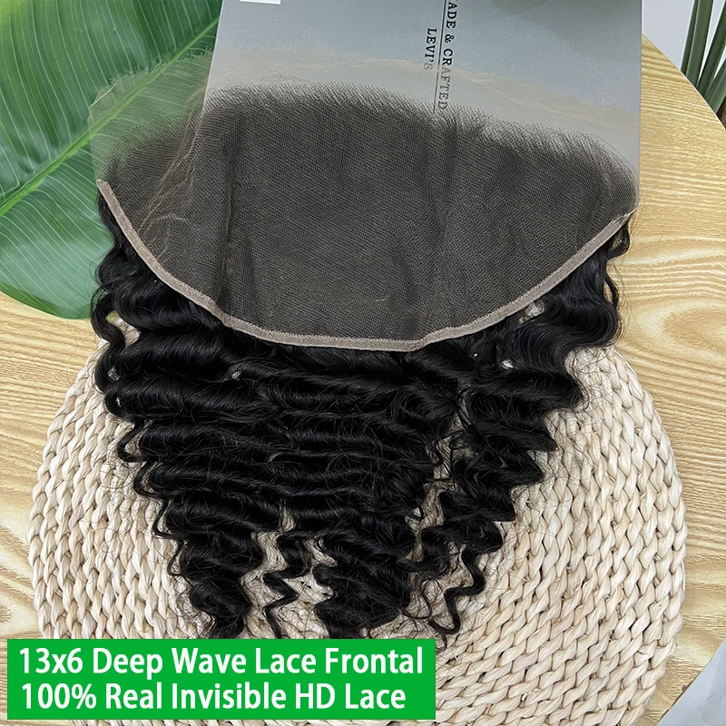 

13x6 HD Lace Frontal Only Deep Wave 100% Human Hair Invisible HD Lace Melt Skin Pre Plucked Bleached Knots Raw Hair For Woman