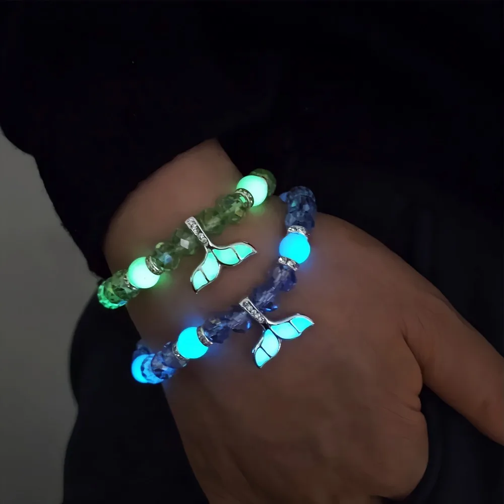 

Glow-in-the-Dark Mermaid Tail Beaded Bracelets Dreamy Crystal Glowing Beads Shine in the Dark Funny Gift for Men and Women