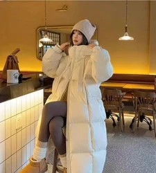 2024 New Winter Women White Duck Down Loose Jacket With Hood Female Thick Warm Outwear Casual Over Size Patchwork Coats