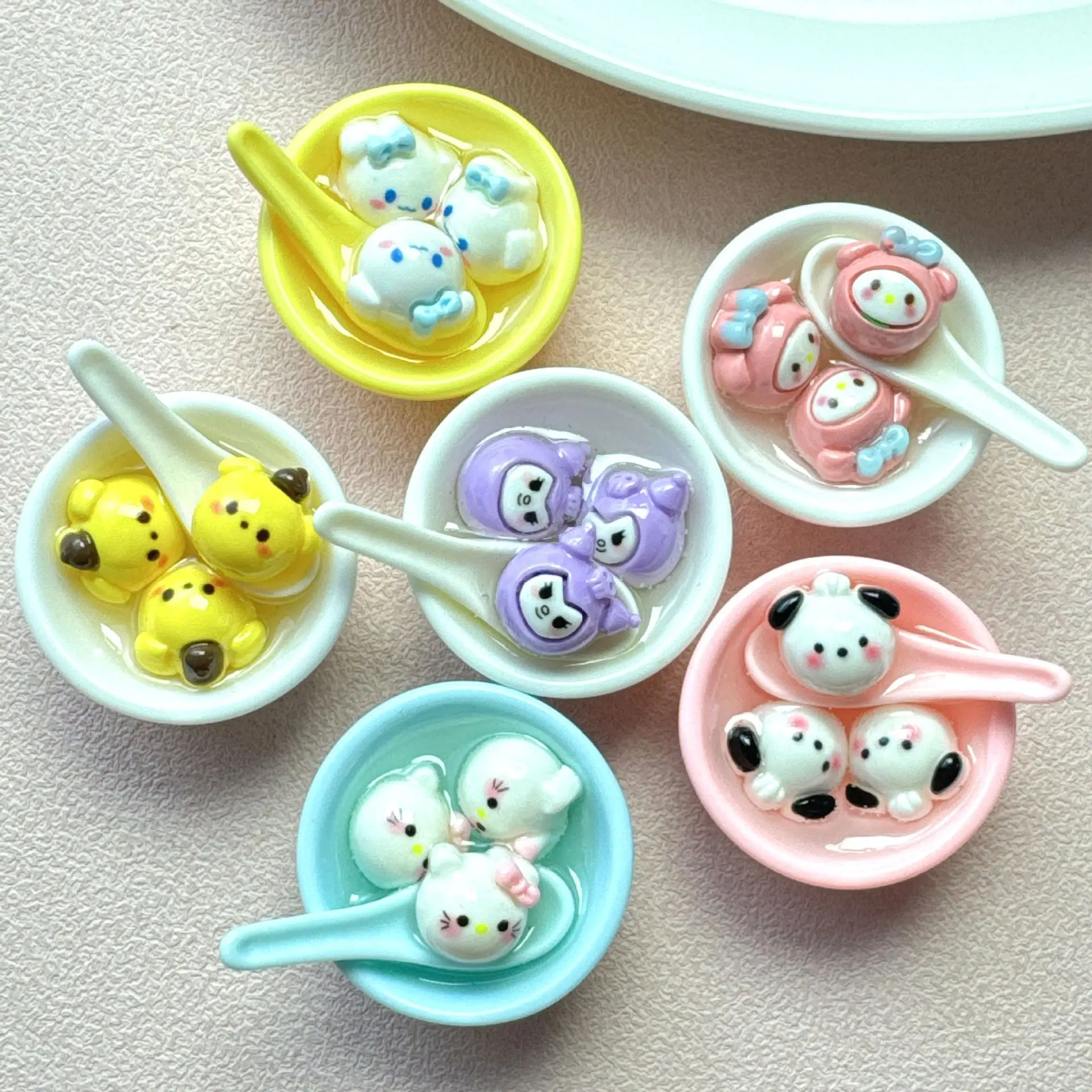 Sanrio Cinnamoroll Kuromi Meatball Models Kawaii Pochacco Hello Kitty Room Decoration Children Toys Q-Version Melody Pom Purin