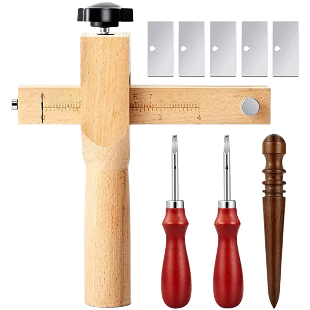 Adjustable Belt Cutter for Leather Work Includes 5 for blades 2 Edge Pins 1 Grinding Rod and Multi Groove Smooth Cutting Edges