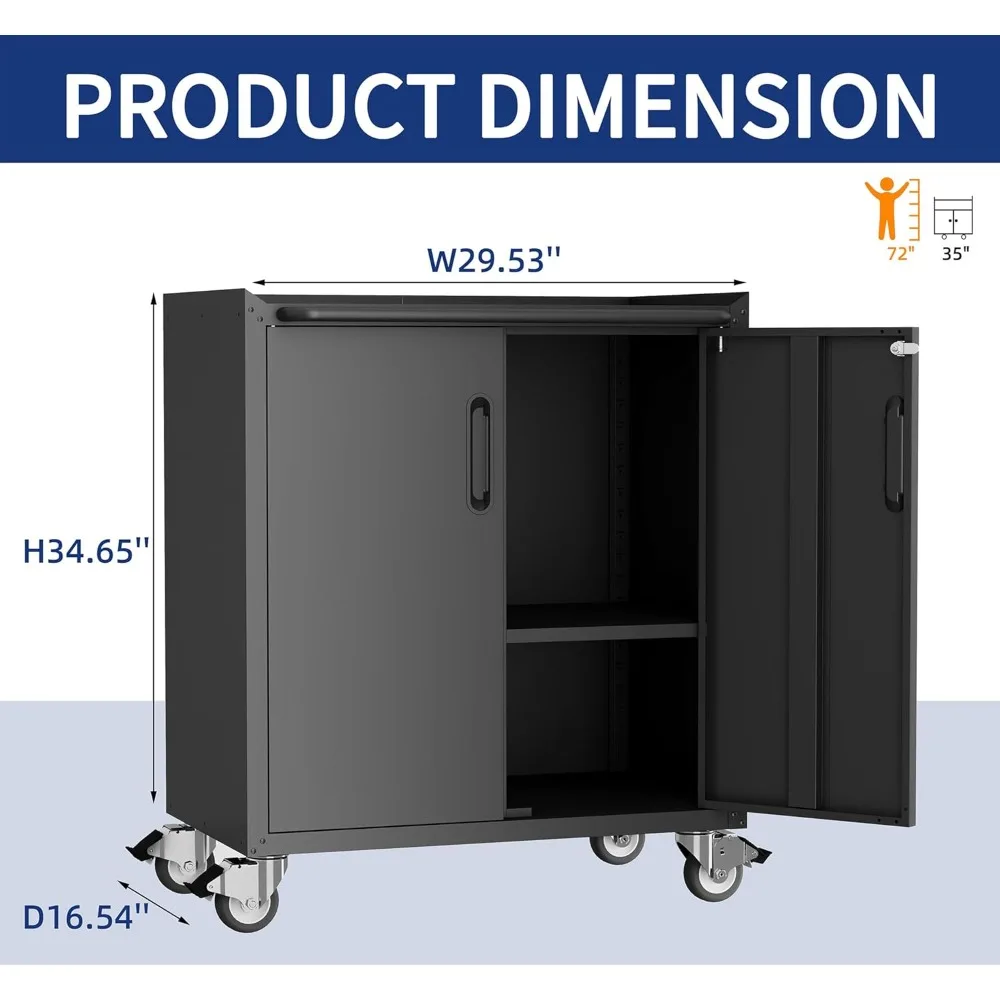 Adjustable Wall and Rolling Locking Tool Cabinets with Doors and Shelves for Garage Storage System