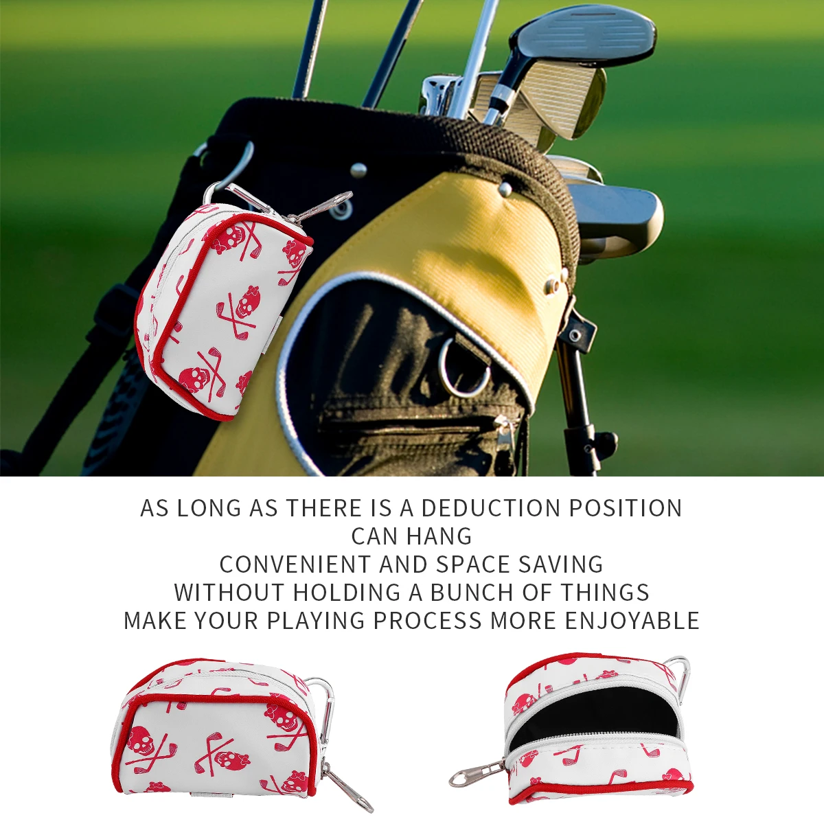 Head Printed Ball Storage Bag Tote Bag Golf Ball Holder Pouch Bag Tees Pouch Bag Skull storage GOLF golf bag (white) - Image 5